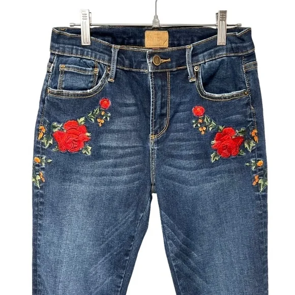 Driftwood Floral Boho Embroidery Distressed Skinny Denim Jeans Women’s 26 - Picture 2 of 11